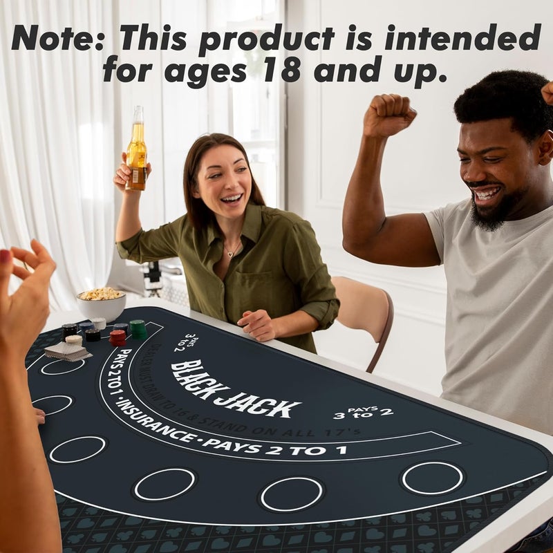 iEsstros Blackjack Mat 70" x 35" Blackjack Table Top Mat 21 Black Jack Mat for Casino Table Rubber Poker Mat with Storage Bag 6 Coasters for Casino Games - Image 5